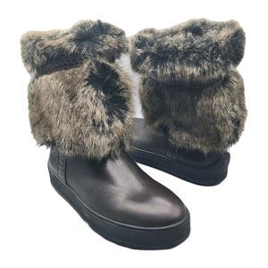 Aquatalia women boots Kamila brown Faux Fur Trim Lined Weatherproof  Sz. 6 new